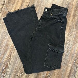 Express wide leg denim cargos / black / size 0L